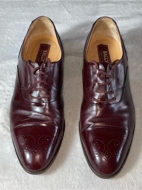 Bally Burgundy Leather Oxford Men's Dress Shoes Pointed Toe Size 9.5 M Italy